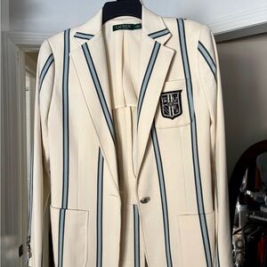 Vintage Ralph Lauren Striped Cream Blazer with Emblem